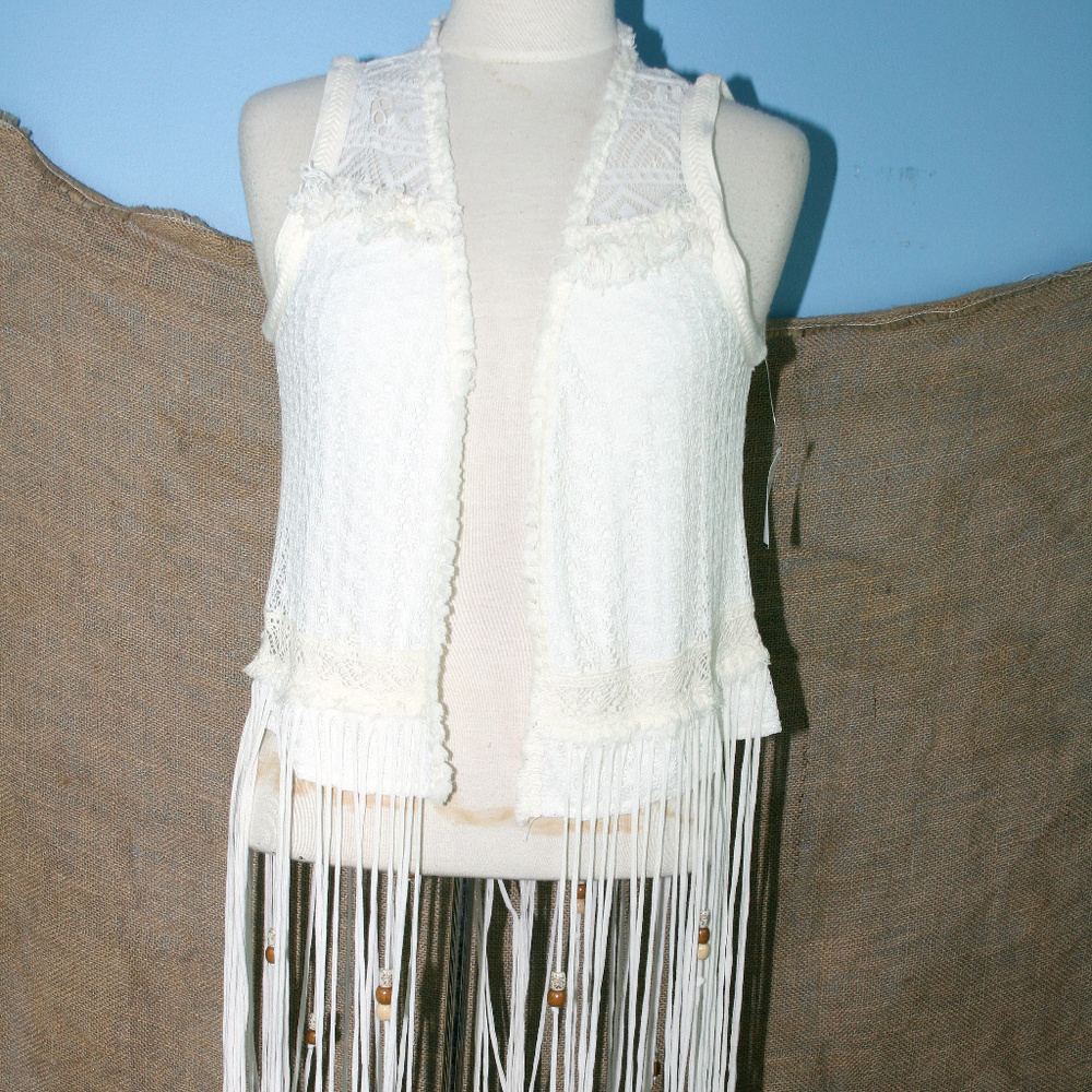 Miss Me White Beaded Boho Fringe Vest MDJ239T